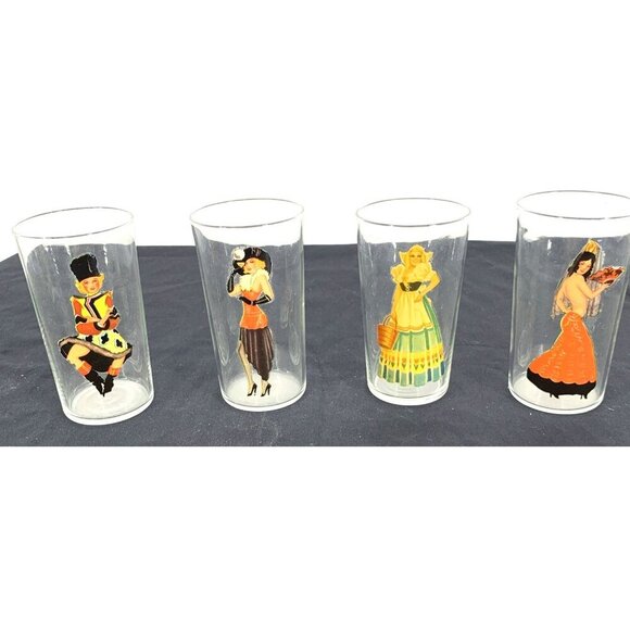 Peek-A-Boo Painted Pin Up Nude Lady Glasses Lot of 4 Women of the World Vtg - Picture 1 of 10